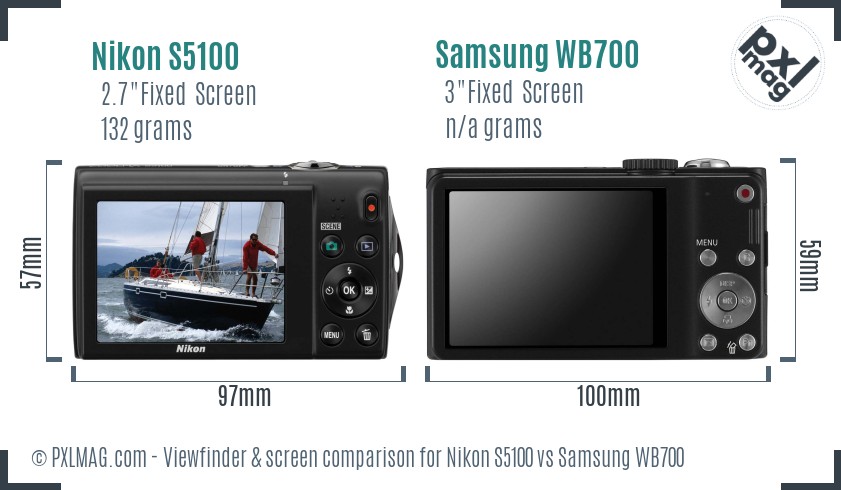 Nikon S5100 vs Samsung WB700 Screen and Viewfinder comparison