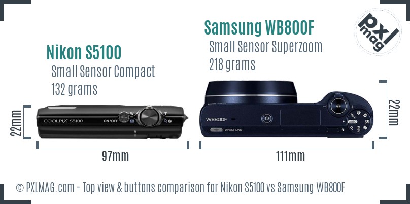Nikon S5100 vs Samsung WB800F top view buttons comparison