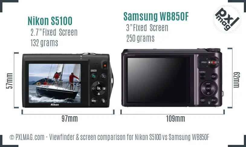 Nikon S5100 vs Samsung WB850F Screen and Viewfinder comparison Nikon S5100 vs Samsung WB850F Screen and Viewfinder comparison