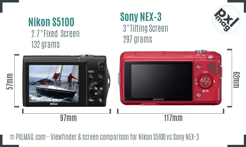 Nikon S5100 vs Sony NEX-3 Screen and Viewfinder comparison