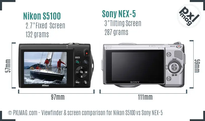 Nikon S5100 vs Sony NEX-5 Screen and Viewfinder comparison