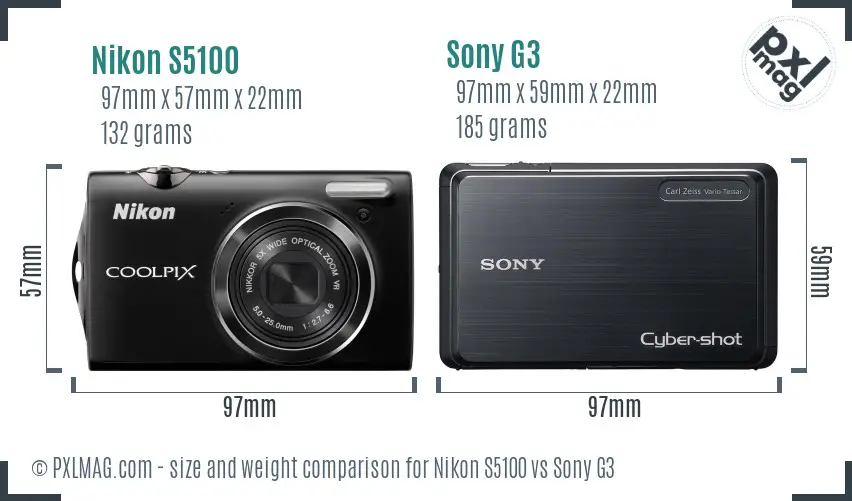Nikon S5100 vs Sony G3 size comparison