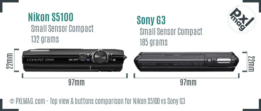 Nikon S5100 vs Sony G3 top view buttons comparison