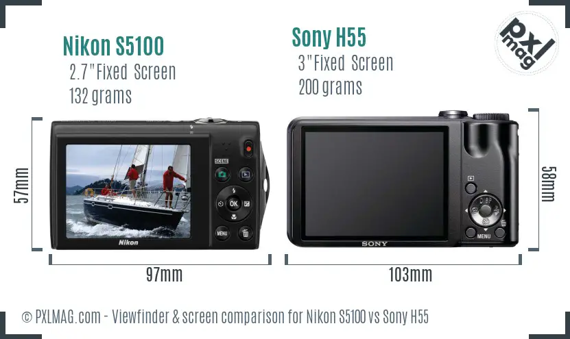 Nikon S5100 vs Sony H55 Screen and Viewfinder comparison