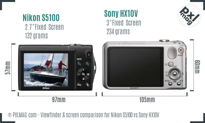 Nikon S5100 vs Sony HX10V Screen and Viewfinder comparison