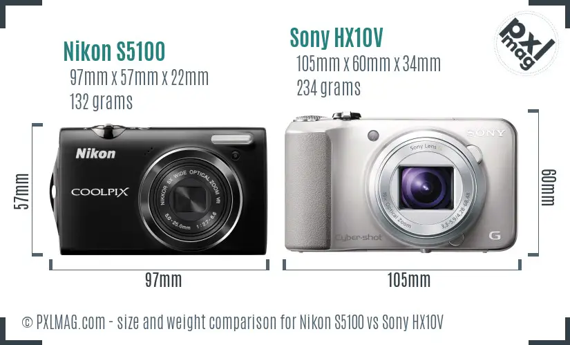 Nikon S5100 vs Sony HX10V size comparison