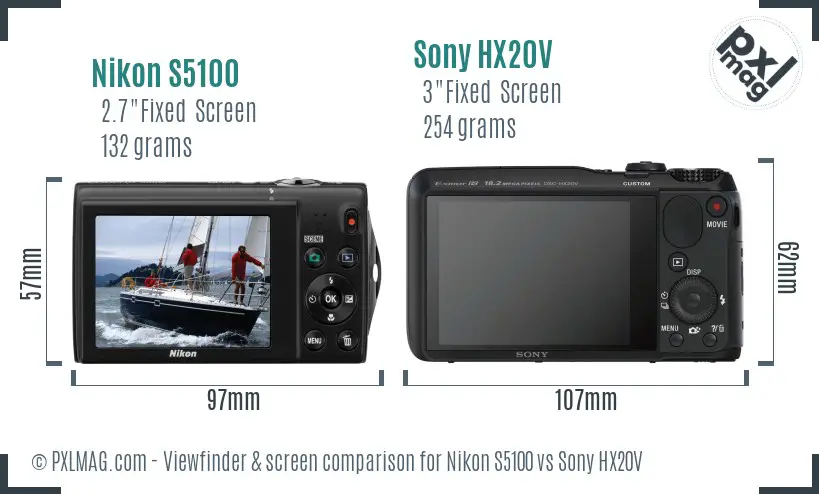 Nikon S5100 vs Sony HX20V Screen and Viewfinder comparison Nikon S5100 vs Sony HX20V Screen and Viewfinder comparison