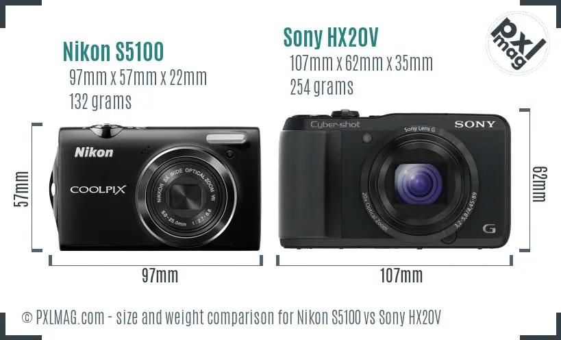 Nikon S5100 vs Sony HX20V size comparison Nikon S5100 vs Sony HX20V size comparison