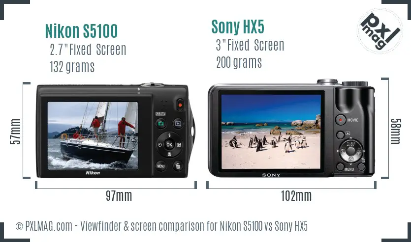 Nikon S5100 vs Sony HX5 Screen and Viewfinder comparison