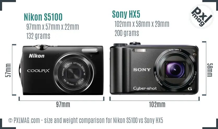 Nikon S5100 vs Sony HX5 size comparison
