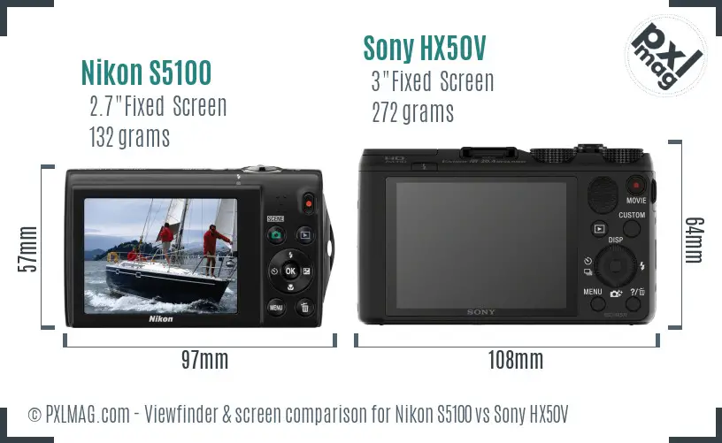 Nikon S5100 vs Sony HX50V Screen and Viewfinder comparison