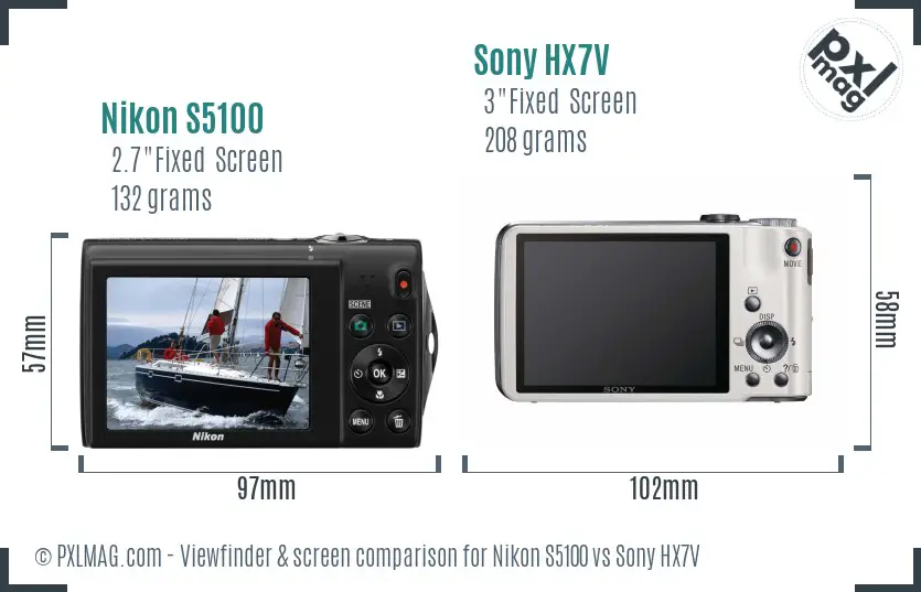 Nikon S5100 vs Sony HX7V Screen and Viewfinder comparison Nikon S5100 vs Sony HX7V Screen and Viewfinder comparison