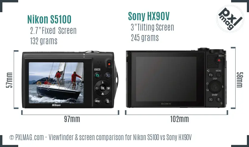 Nikon S5100 vs Sony HX90V Screen and Viewfinder comparison