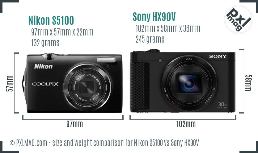 Nikon S5100 vs Sony HX90V size comparison