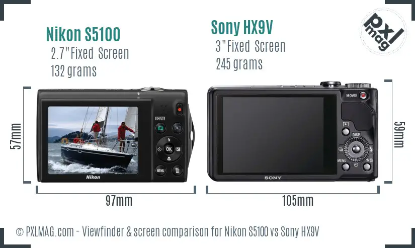 Nikon S5100 vs Sony HX9V Screen and Viewfinder comparison
