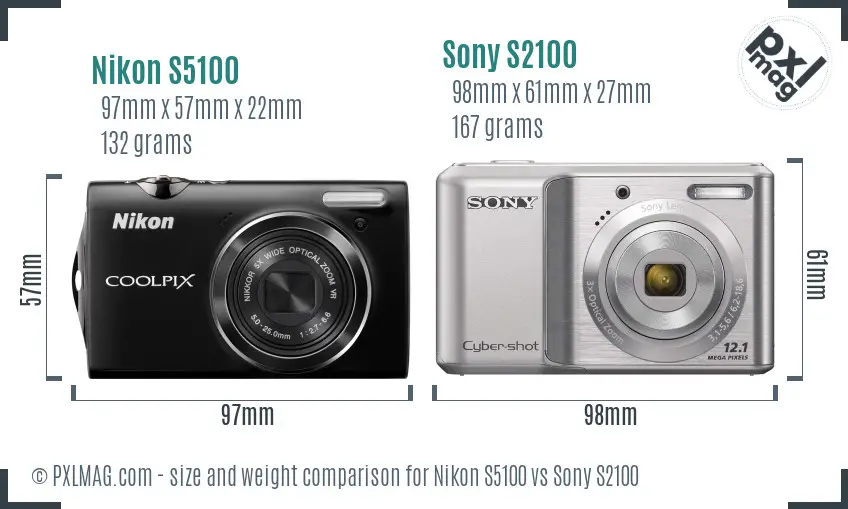 Nikon S5100 vs Sony S2100 size comparison