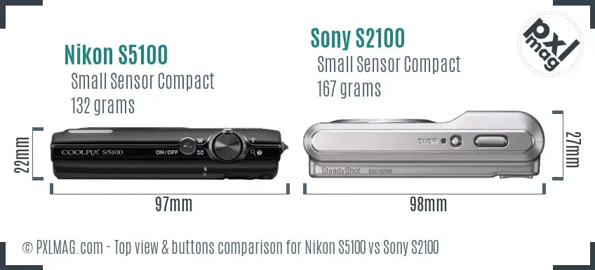 Nikon S5100 vs Sony S2100 top view buttons comparison