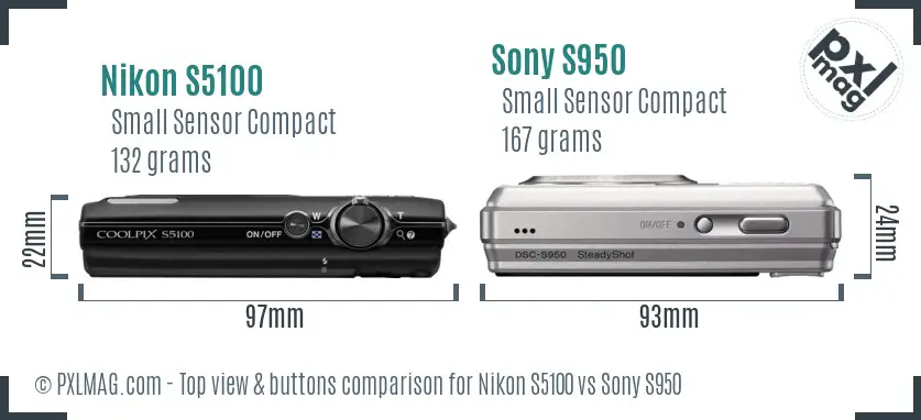 Nikon S5100 vs Sony S950 top view buttons comparison