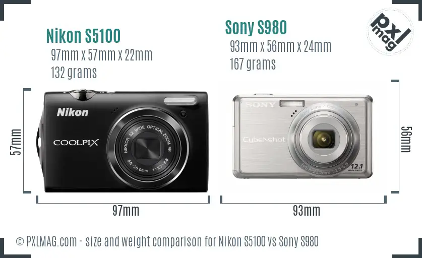 Nikon S5100 vs Sony S980 size comparison Nikon S5100 vs Sony S980 size comparison