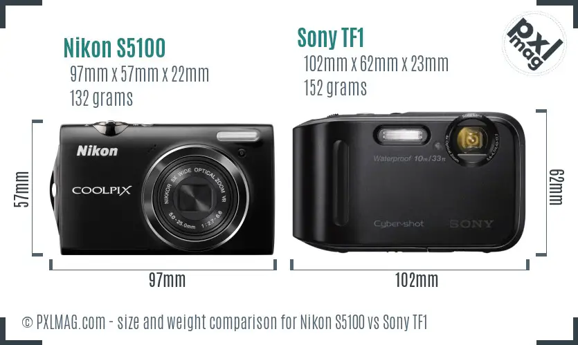 Nikon S5100 vs Sony TF1 size comparison