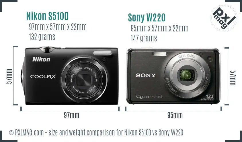 Nikon S5100 vs Sony W220 size comparison