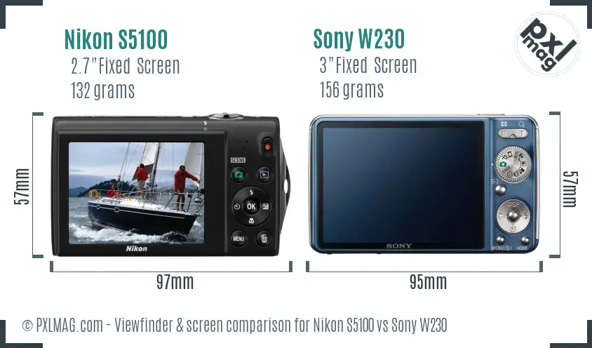 Nikon S5100 vs Sony W230 Screen and Viewfinder comparison