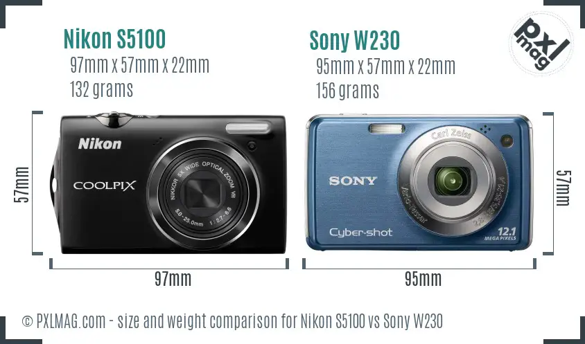 Nikon S5100 vs Sony W230 size comparison Nikon S5100 vs Sony W230 size comparison