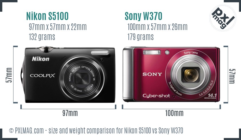 Nikon S5100 vs Sony W370 size comparison Nikon S5100 vs Sony W370 size comparison