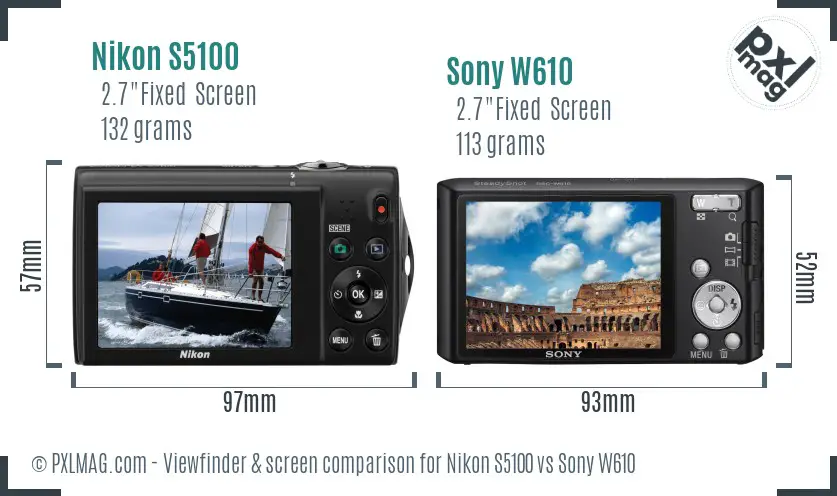 Nikon S5100 vs Sony W610 Screen and Viewfinder comparison Nikon S5100 vs Sony W610 Screen and Viewfinder comparison