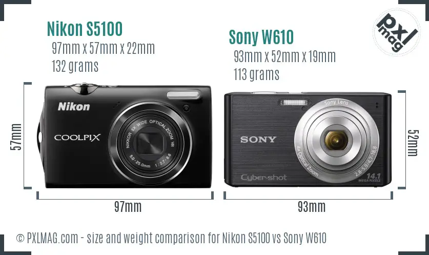 Nikon S5100 vs Sony W610 size comparison Nikon S5100 vs Sony W610 size comparison