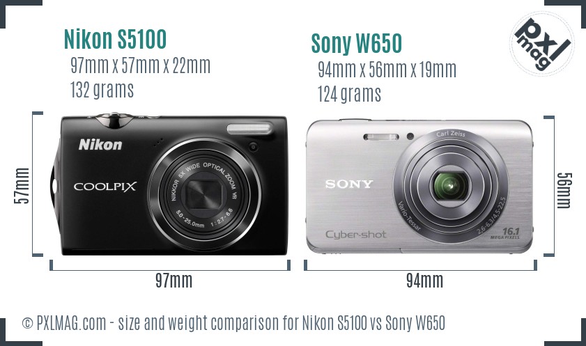 Nikon S5100 vs Sony W650 size comparison Nikon S5100 vs Sony W650 size comparison