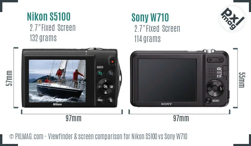Nikon S5100 vs Sony W710 Screen and Viewfinder comparison