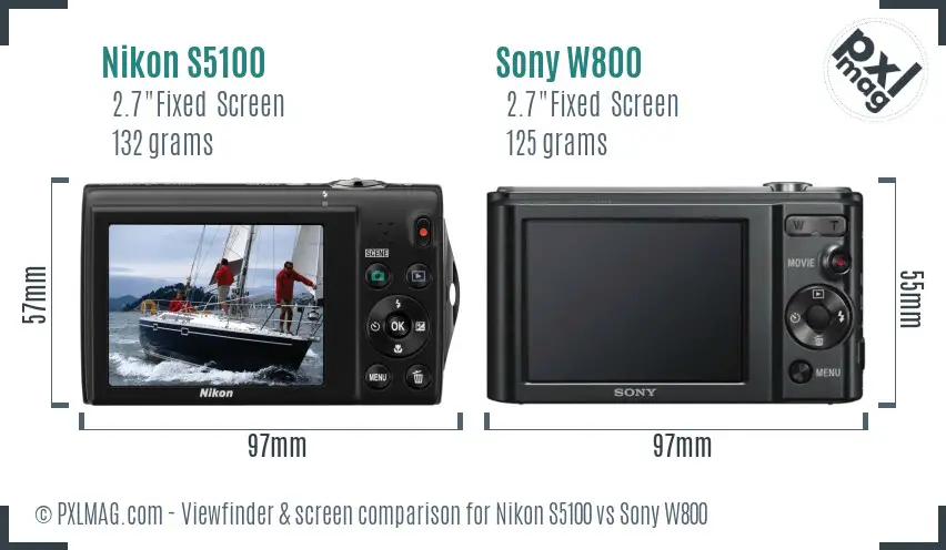 Nikon S5100 vs Sony W800 Screen and Viewfinder comparison