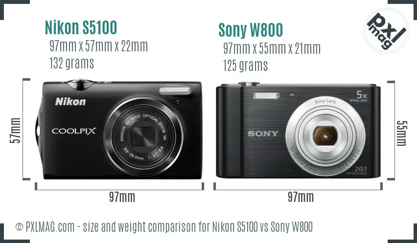 Nikon S5100 vs Sony W800 size comparison