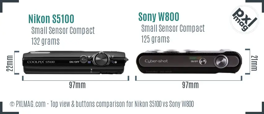 Nikon S5100 vs Sony W800 top view buttons comparison