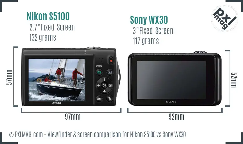 Nikon S5100 vs Sony WX30 Screen and Viewfinder comparison