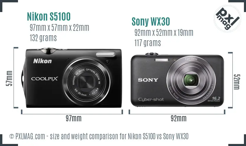 Nikon S5100 vs Sony WX30 size comparison