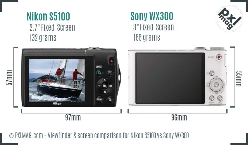 Nikon S5100 vs Sony WX300 Screen and Viewfinder comparison