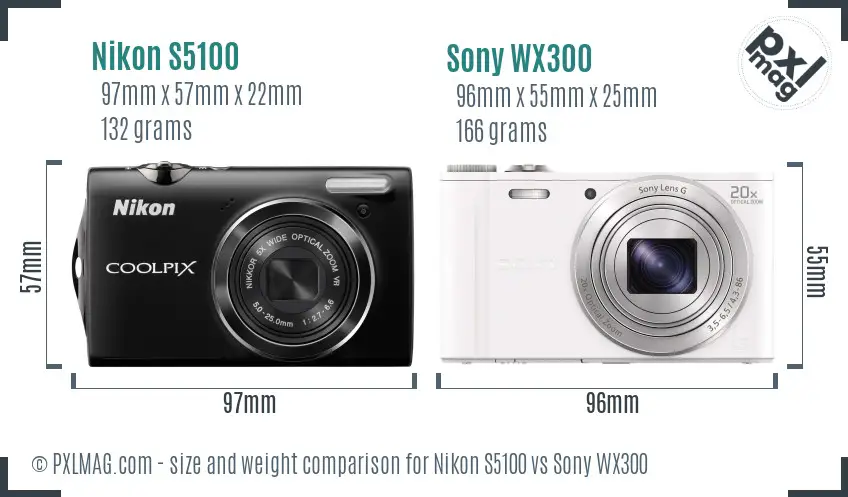 Nikon S5100 vs Sony WX300 size comparison