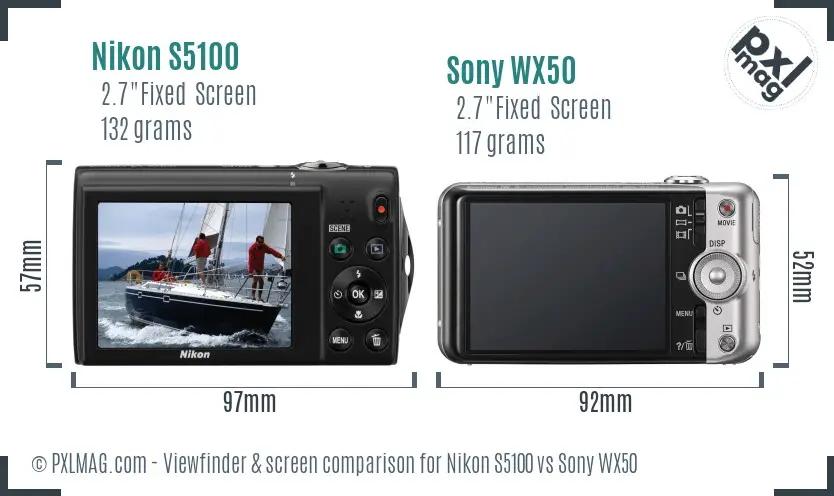 Nikon S5100 vs Sony WX50 Screen and Viewfinder comparison
