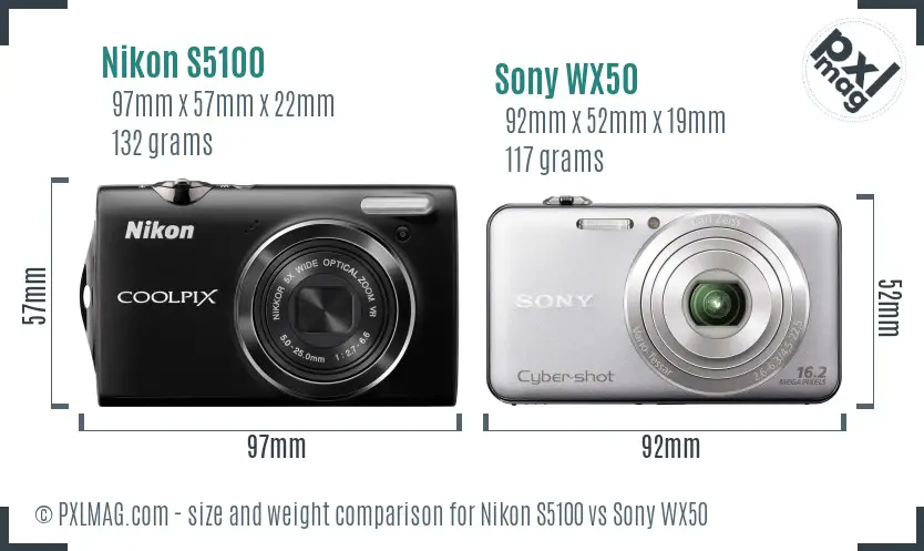 Nikon S5100 vs Sony WX50 size comparison