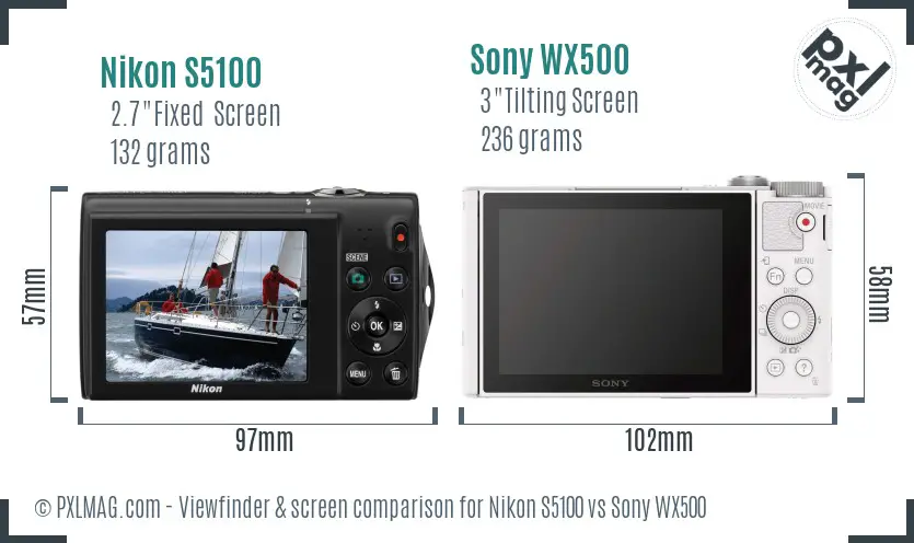 Nikon S5100 vs Sony WX500 Screen and Viewfinder comparison