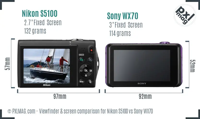 Nikon S5100 vs Sony WX70 Screen and Viewfinder comparison