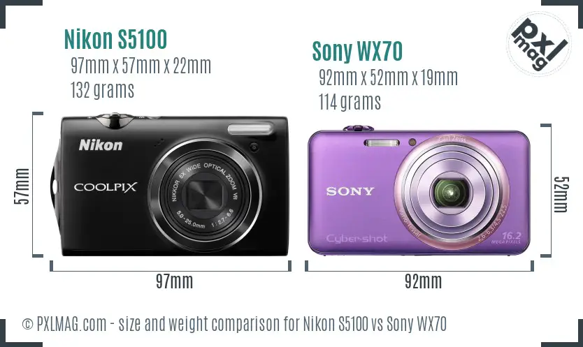 Nikon S5100 vs Sony WX70 size comparison