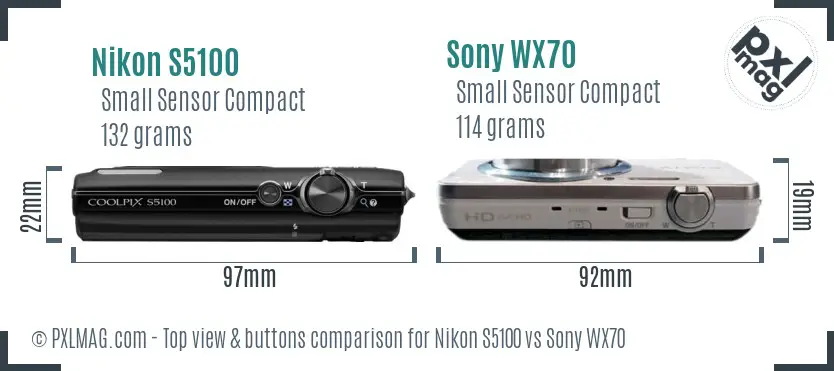 Nikon S5100 vs Sony WX70 top view buttons comparison