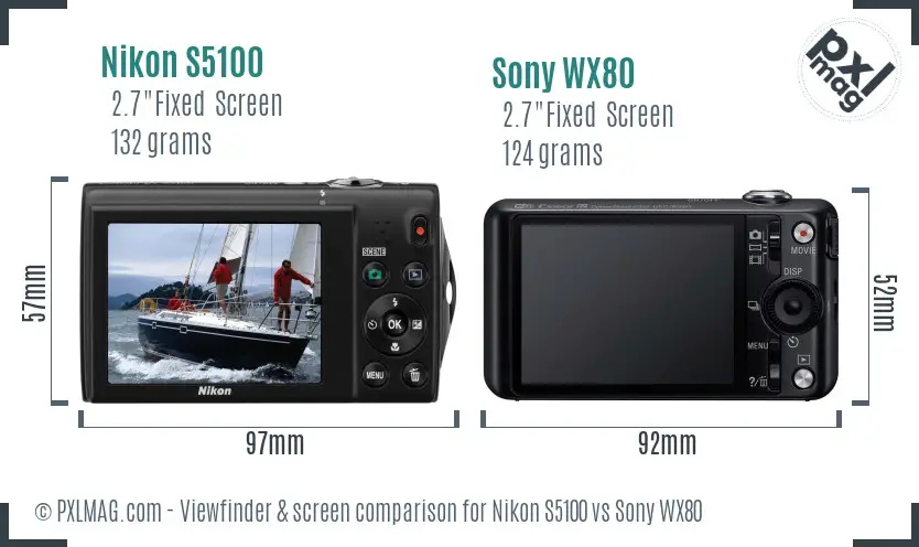 Nikon S5100 vs Sony WX80 Screen and Viewfinder comparison