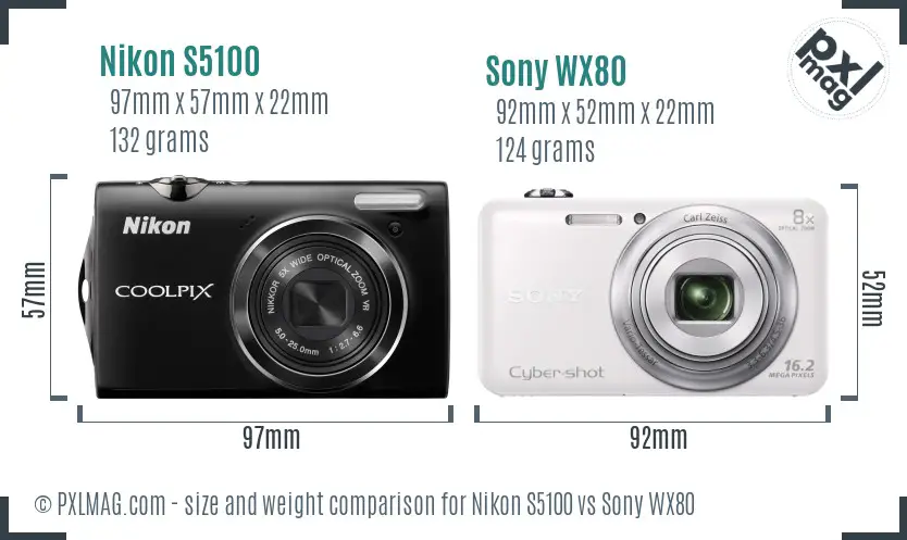 Nikon S5100 vs Sony WX80 size comparison
