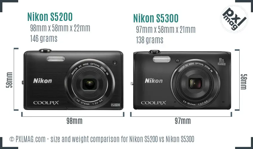 Nikon S5200 vs Nikon S5300 size comparison