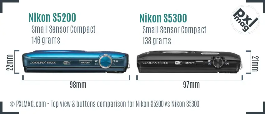 Nikon S5200 vs Nikon S5300 top view buttons comparison