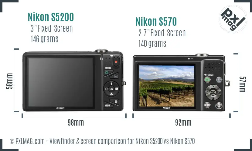 Nikon S5200 vs Nikon S570 Screen and Viewfinder comparison